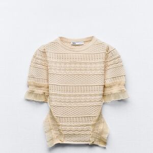 Zara Romantic Beige Textured Knit Blouse